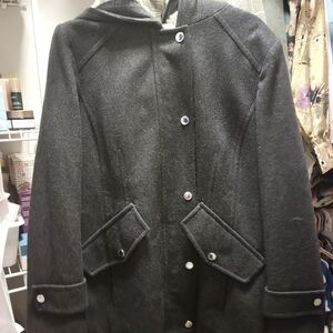 London fog front zip wool anorak jacket with sherpa hood size L